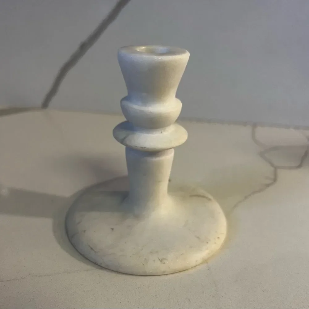Williams Sonoma White Marble Turned Candlestick Holder